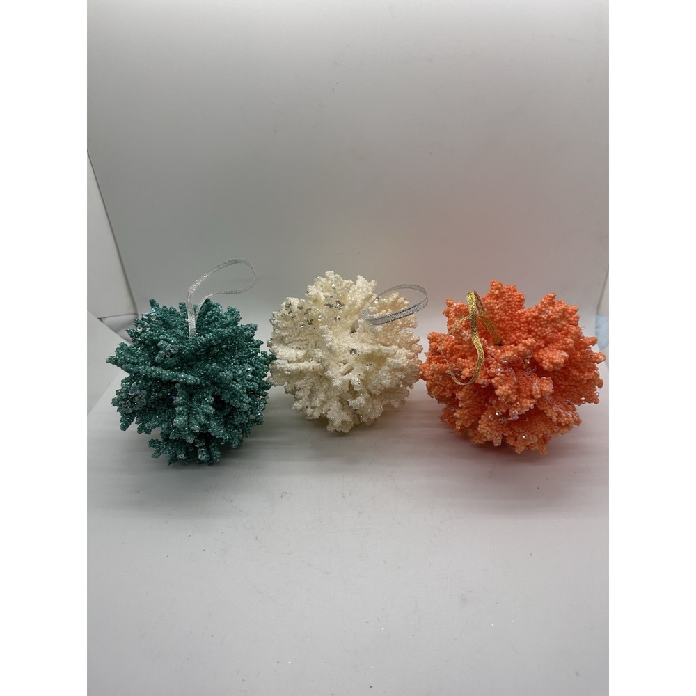 4" Coral Ball Ornaments Assorted Set‎ Of 3